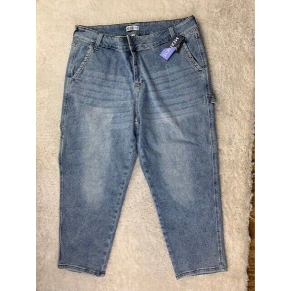 Meri Skye Size 20 Womens Carpenter Crop Jeans Stretch Light Wash High Rise